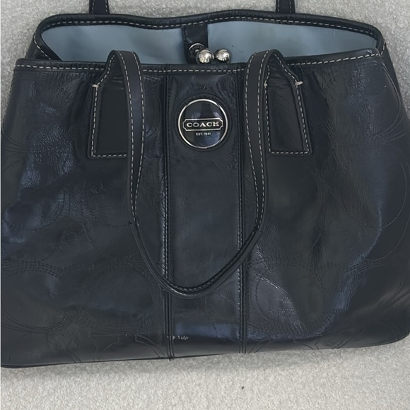 Coach Handbags - Coach Black Leather Tote with Silver Accents